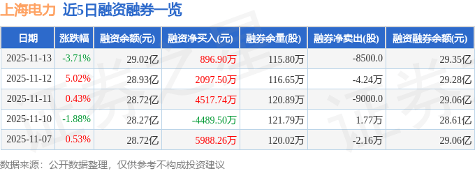 上海电力(600021)11月13日主力资金净卖出4.85亿元